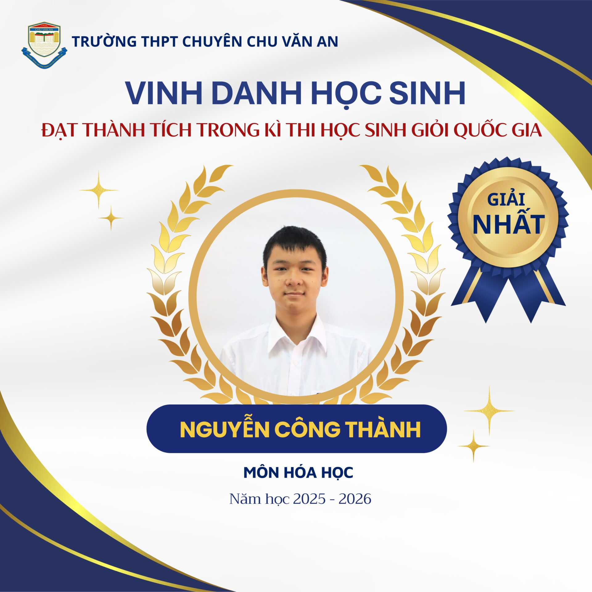 THPT CHUYÊN CHU VĂN AN RẠNG RỠ BẢNG VÀNG THÀNH TÍCH HỌC SINH GIỎI QUỐC GIA 2025 – 2026